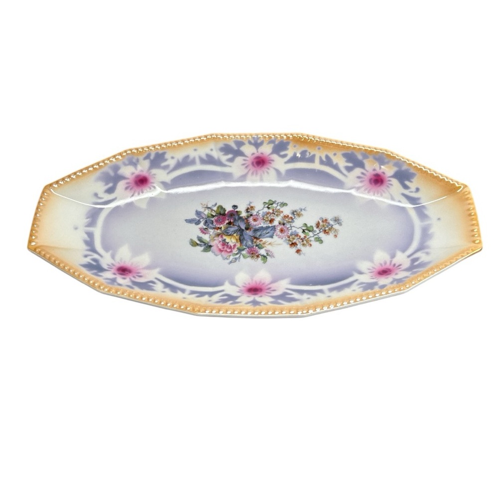 Antique German Lustreware Porcelain Relish Celery Dish 11.5 Inch Length